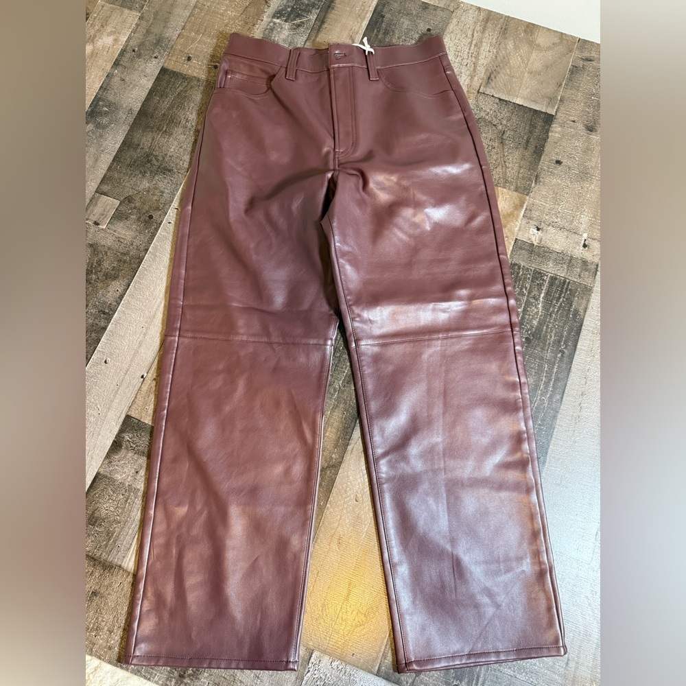 Pistola Jett‎ Coated Pants Cabernet Faux Leather Straight Leg Chic Modern NWT 29